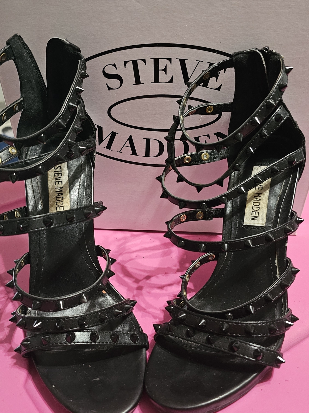 Steve Madden Black Studded Strappy High Heel Sandals
